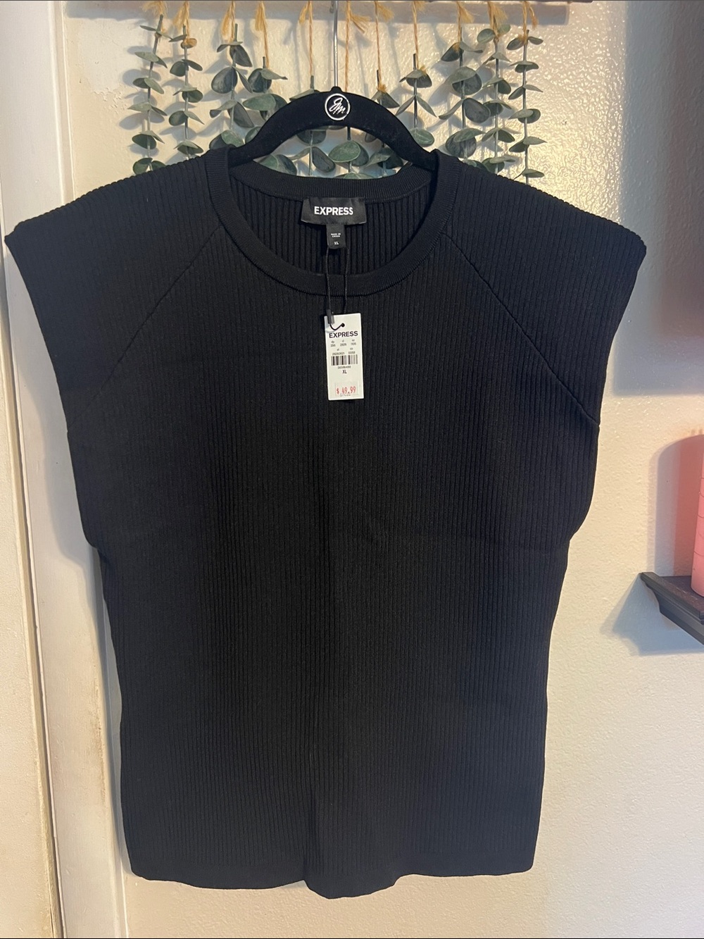 Express Black Ribbed Cap-Sleeve Tank Top